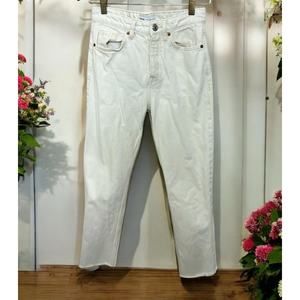 ZARA Womens High Rise Straight Leg Button Fly Jeans Off White Size 4 US Raw Hem